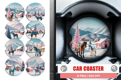 Car Coaster Horse and Winter Landscape Sublimation artnoy 