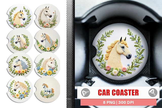 Car Coaster Horse Embroidery Sublimation artnoy 