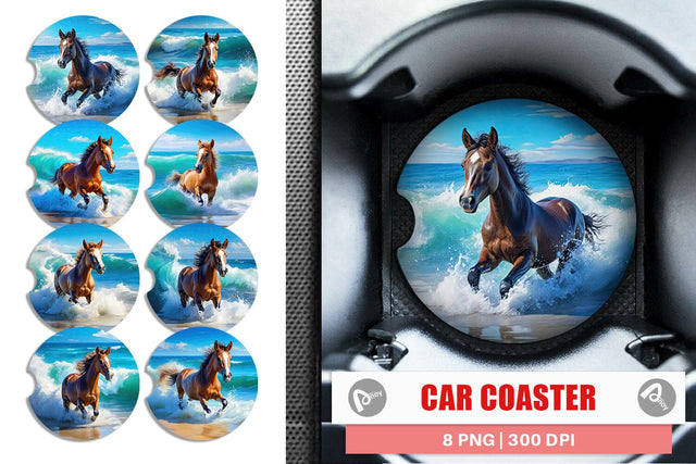 Car Coaster Horse Running on Beach Sublimation artnoy 