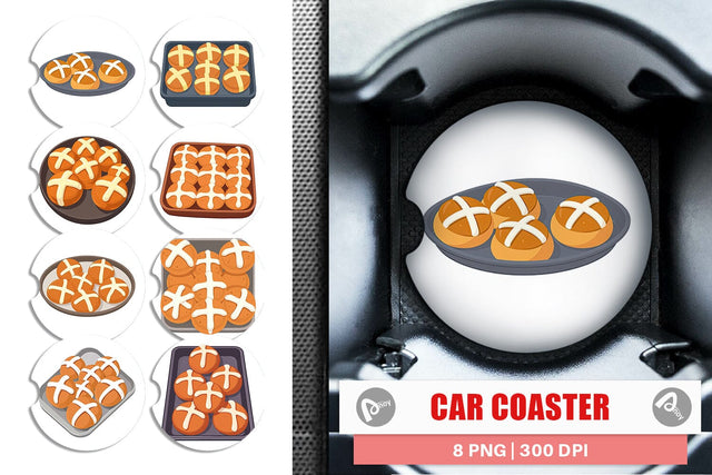 Car Coaster Hot Cross Buns Sublimation artnoy 