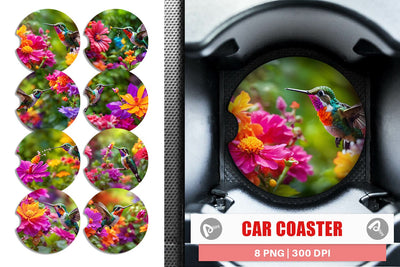 Car Coaster Hummingbird and Flower Sublimation artnoy 