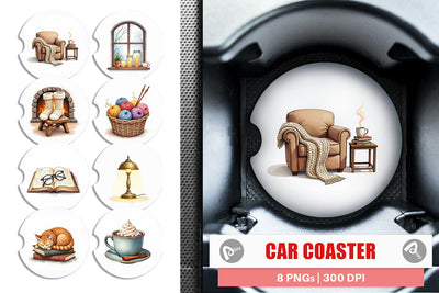 Car Coaster Hygge Reading Nook Sublimation artnoy 