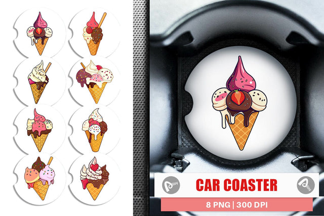 Car Coaster Ice Cream Cone Sublimation artnoy 