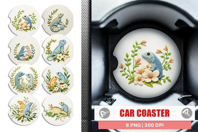 Car Coaster Iguana Embroidery Sublimation artnoy 