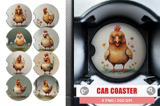 Car Coaster Illustration Chicken Sublimation artnoy 