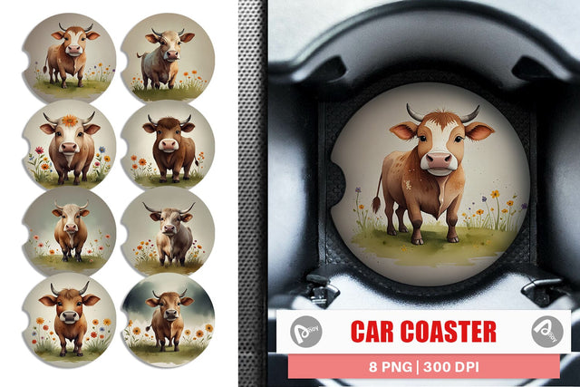 Car Coaster Illustration Cow Sublimation artnoy 