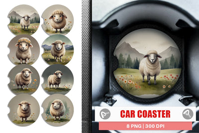 Car Coaster Illustration Sheep Sublimation artnoy 