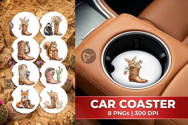 Car Coaster Introvert Desert Animal Watercolor Sublimation artnoy 