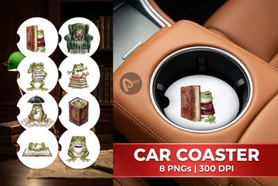 Car Coaster Introvert Frog Dark Academia Watercolor Sublimation artnoy 