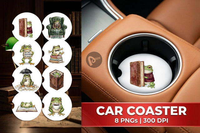 Car Coaster Introvert Frog Dark Academia Watercolor Sublimation artnoy 