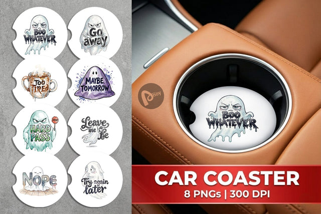 Car Coaster Introverted Ghost Sarcastic Sublimation artnoy 