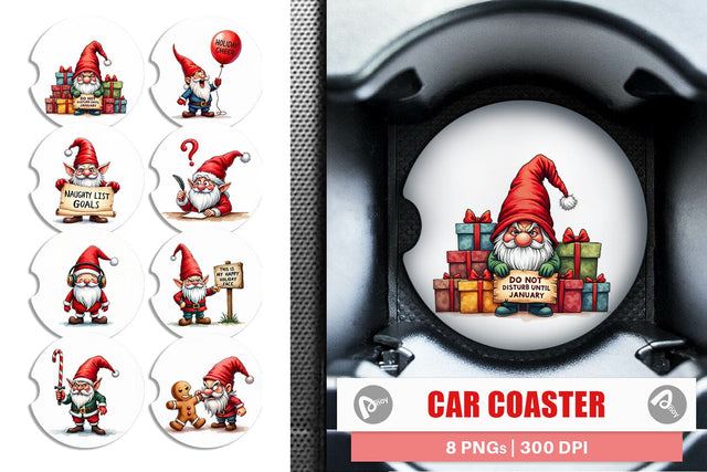Car Coaster Jingle Hell: Cynical Christmas Gnome Sublimation artnoy 
