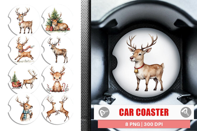 Car Coaster Jolly Reindeer Sublimation artnoy 