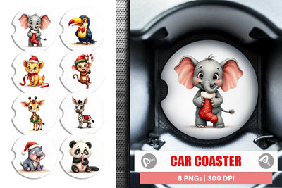 Car Coaster Jungle Jingle Safari Vintage Christmas Animals Sublimation artnoy 