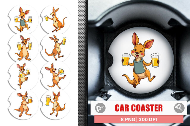 Car Coaster Kangaroo Beer Day Sublimation artnoy 