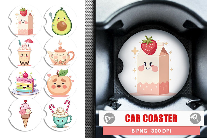 Car Coaster Kawaii Food Sips Sublimation artnoy 