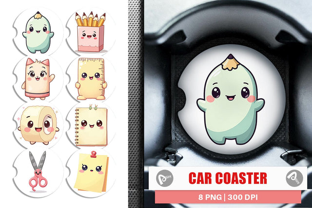 Car Coaster Kawaii Stationery Sublimation artnoy 