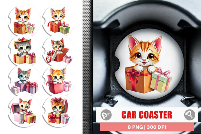 Car Coaster Kitten Gift Sublimation artnoy 