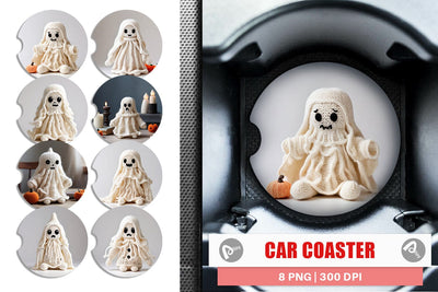 Car Coaster Knitted Ghost Halloween Sublimation artnoy 
