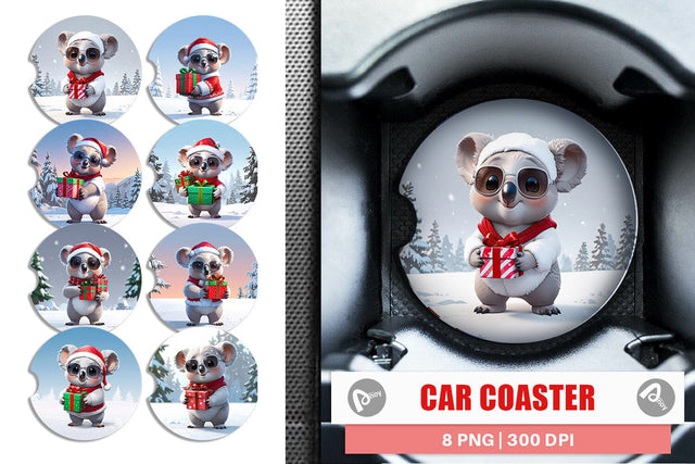 Car Coaster Koala Christmas Sublimation artnoy 