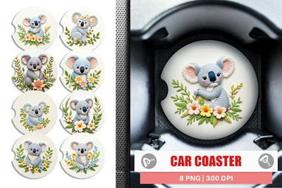 Car Coaster Koala Embroidery Sublimation artnoy 
