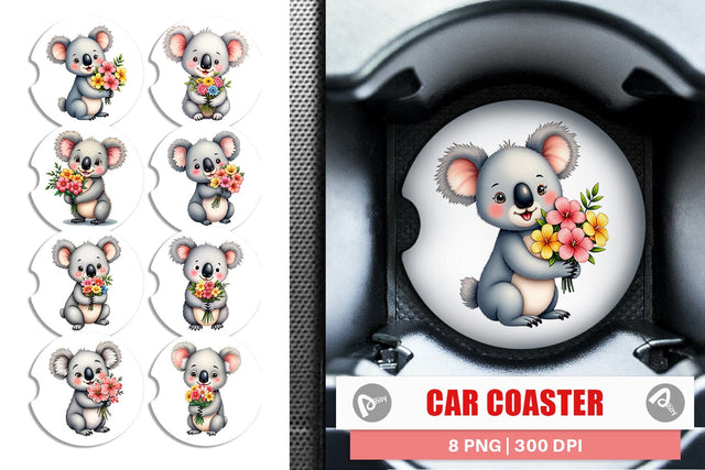 Car Coaster Koala Spring Bouquet Sublimation artnoy 