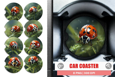 Car Coaster Ladybug on grass Sublimation artnoy 