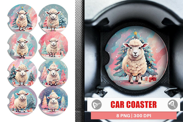 Car Coaster Lamb Christmas Painting Sublimation artnoy 