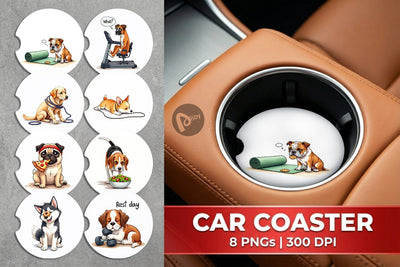 Car Coaster Lazy & Proud Anti-Fitness Dog Sublimation artnoy 