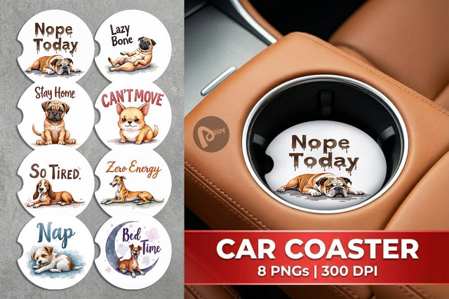 Car Coaster Lazy Vibes Ugly Cute Dog Watercolor Quotes Sublimation artnoy 