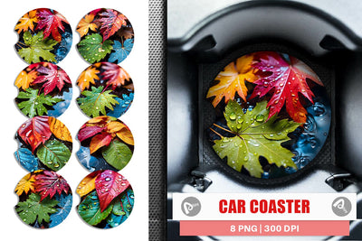 Car Coaster Leaves with Water Drops Sublimation artnoy 