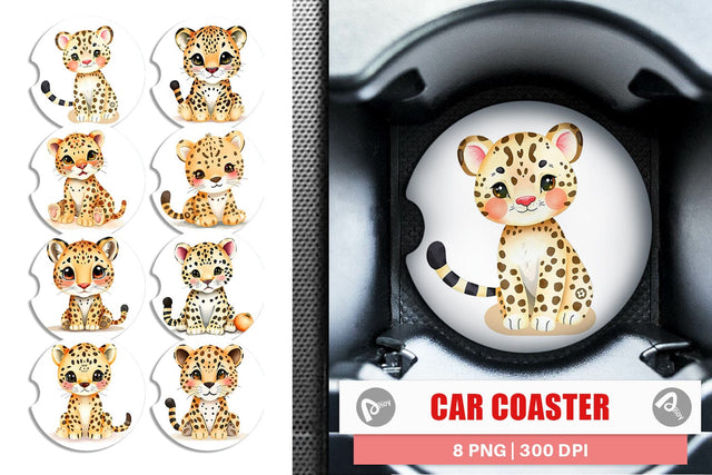 Car Coaster Leopard Wildlife Sublimation artnoy 