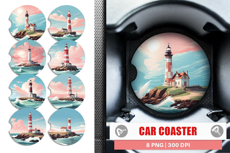 Car Coaster Lighthouse Illustration Sublimation artnoy 