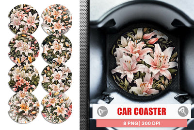 Car Coaster Lily Pattern Sublimation artnoy 