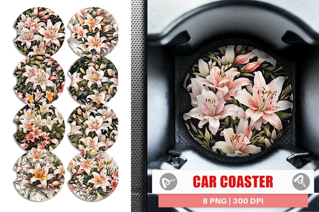 Car Coaster Lily Pattern Sublimation artnoy 