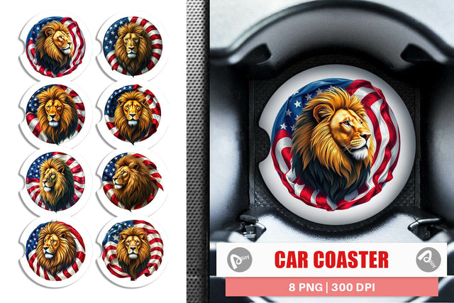 Car Coaster Lion 4th of July Sublimation artnoy 