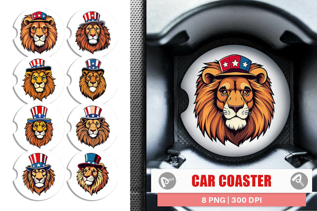 Car Coaster Lion Patriotic Sublimation artnoy 