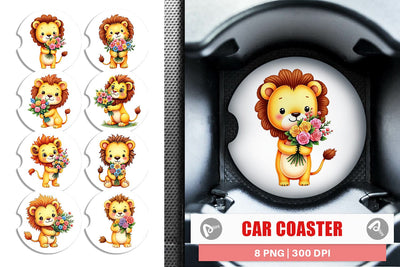 Car Coaster Lion Spring Bouquet Sublimation artnoy 