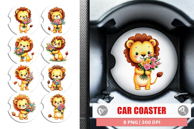 Car Coaster Lion Spring Bouquet Sublimation artnoy 