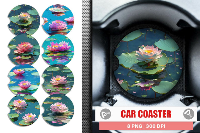 Car Coaster Lotus Flower Pattern Sublimation artnoy 