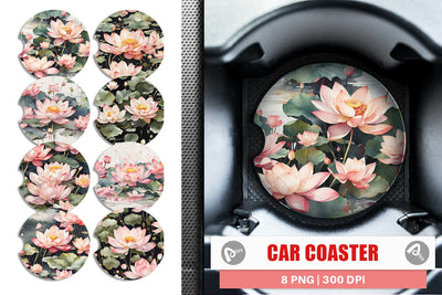 Car Coaster Lotus Pattern Sublimation artnoy 