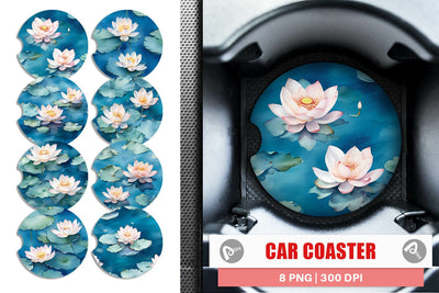 Car Coaster Lotus Watercolor Pattern Sublimation artnoy 