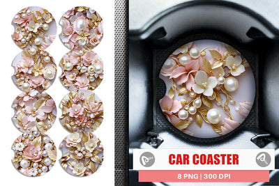 Car Coaster Luxury Flowers Pattern Sublimation artnoy 