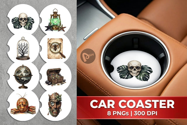 Car Coaster Macabre Gothic Scholar Desk Sublimation artnoy 