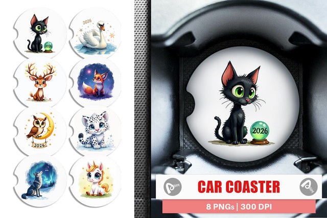 Car Coaster Magical Midnight Celebration 2026 Animals Sublimation artnoy 
