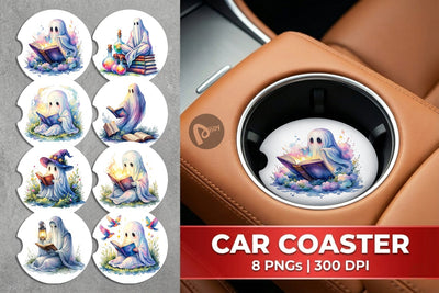 Car Coaster Magical Spellbook Ghost Sublimation artnoy 