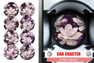 Car Coaster Magnolia Flower Pattern Sublimation artnoy 