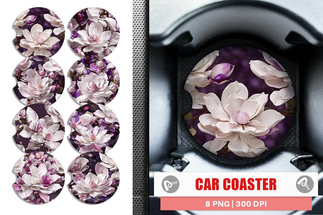 Car Coaster Magnolia Flower Pattern Sublimation artnoy 