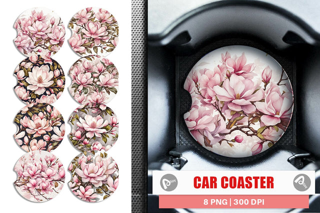 Car Coaster Magnolia Pattern Sublimation artnoy 