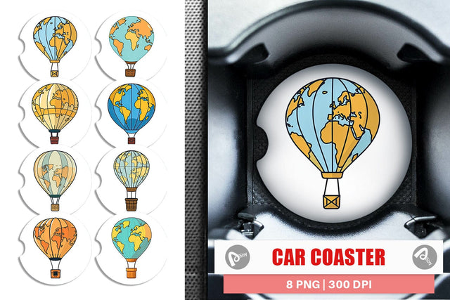 Car Coaster Map Hot Air Balloon Sublimation artnoy 